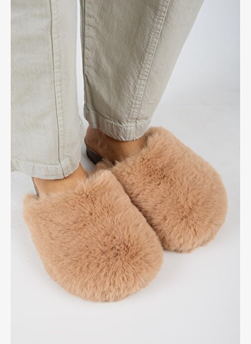Manijero Gaye Kadın Peluş Düz Taba Terlik - Görsel 3