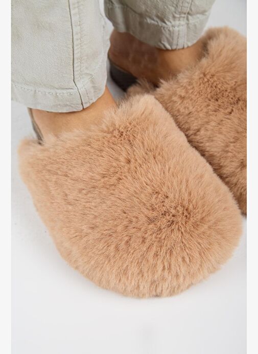 Manijero Gaye Kadın Peluş Düz Taba Terlik - Görsel 4