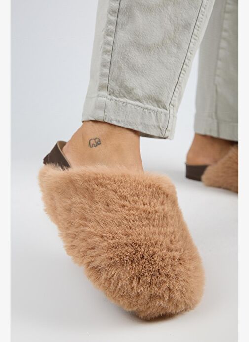 Manijero Gaye Kadın Peluş Düz Taba Terlik - Görsel 5
