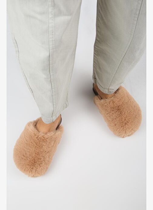Manijero Gaye Kadın Peluş Düz Taba Terlik - Görsel 8