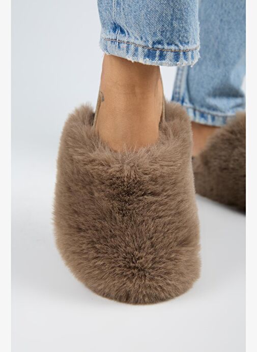 Manijero Gaye Kadın Peluş Düz Koyu Vizon Terlik - Görsel 6
