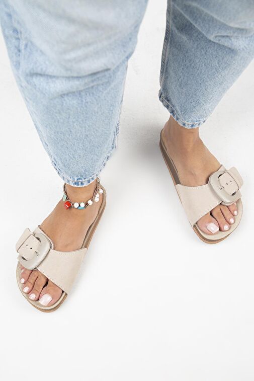 Manijero Bej Kadın Süet Terlik MNJ.001.02 - Görsel 2