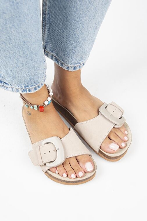 Manijero Bej Kadın Süet Terlik MNJ.001.02 - Görsel 4