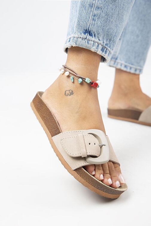 Manijero Bej Kadın Süet Terlik MNJ.001.02 - Görsel 6