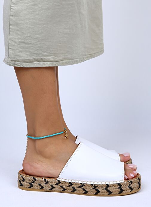 Manijero Beyaz Kadın Deri Terlik MNJ.006.02 - Görsel 3