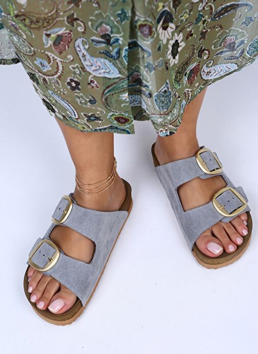 Manijero Gri Kadın Süet Terlik MNJ.010.05 - Görsel 5