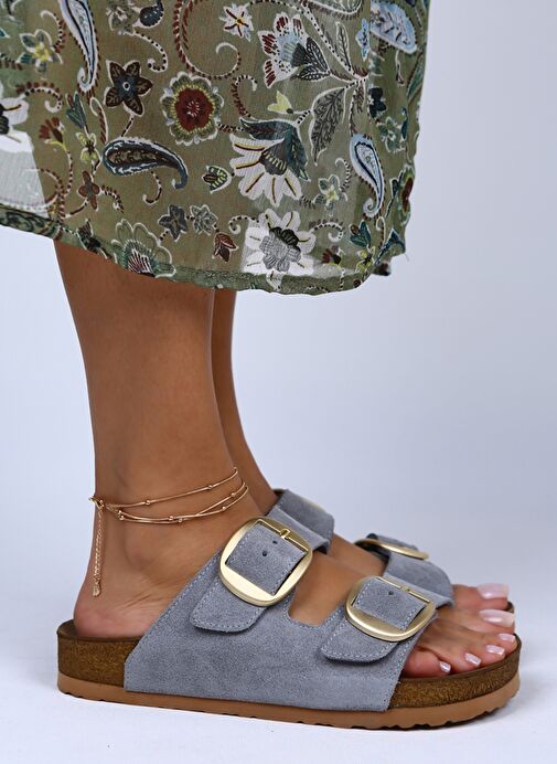 Manijero Gri Kadın Süet Terlik MNJ.010.05 - Görsel 3