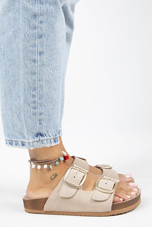 Manijero Bej Kadın Süet Terlik MNJ.010.09 - Görsel 3