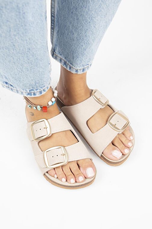 Manijero Bej Kadın Süet Terlik MNJ.010.09 - Görsel 4