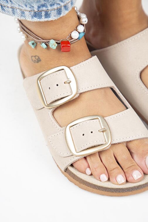 Manijero Bej Kadın Süet Terlik MNJ.010.09 - Görsel 5