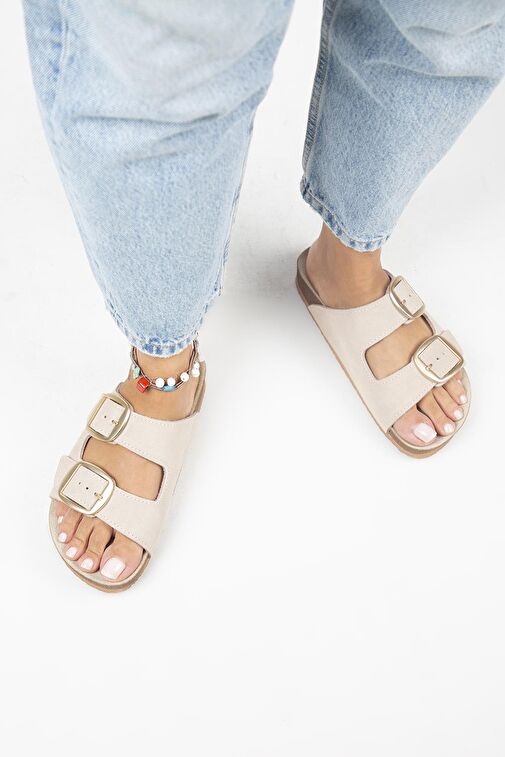 Manijero Bej Kadın Süet Terlik MNJ.010.09 - Görsel 8