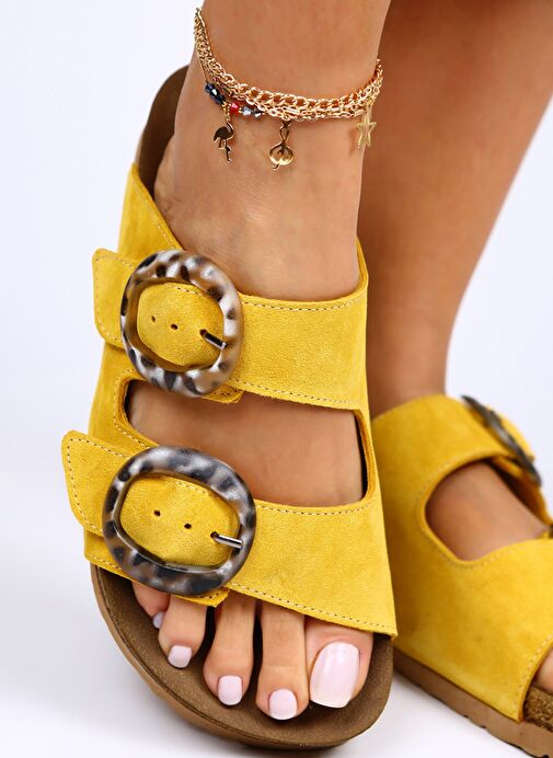 Manijero Sarı Kadın Süet Terlik MNJ.021.02 - Görsel 3