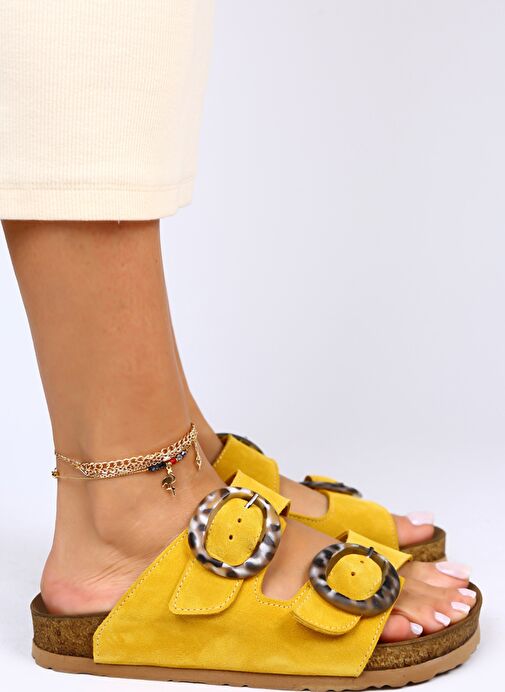 Manijero Sarı Kadın Süet Terlik MNJ.021.02 - Görsel 4