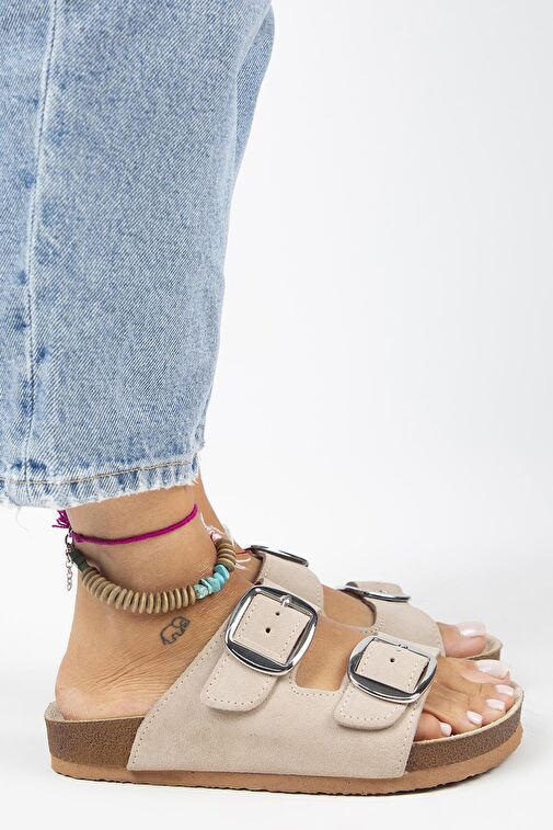 Manijero Bej Kadın Deri Terlik MNJ.010.11 - Görsel 2