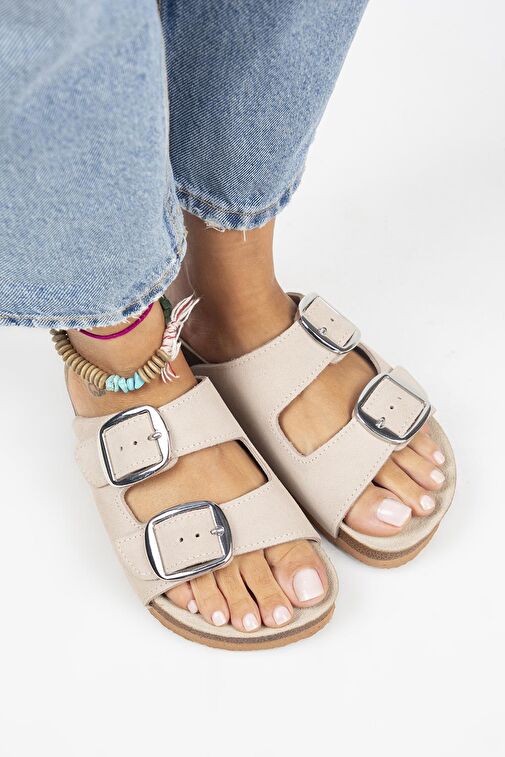 Manijero Bej Kadın Deri Terlik MNJ.010.11 - Görsel 3