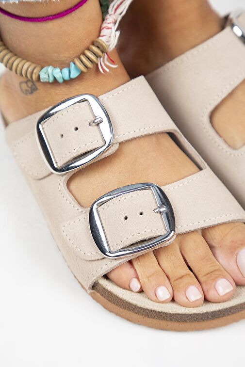 Manijero Bej Kadın Deri Terlik MNJ.010.11 - Görsel 4