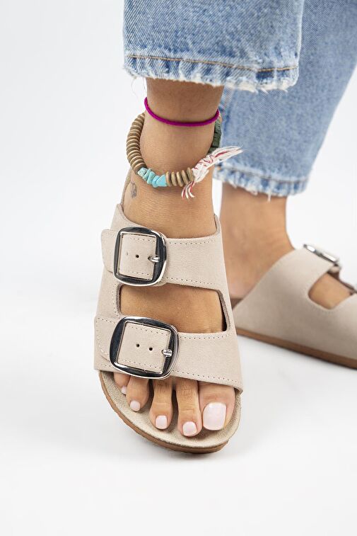 Manijero Bej Kadın Deri Terlik MNJ.010.11 - Görsel 5