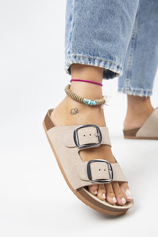 Manijero Bej Kadın Deri Terlik MNJ.010.11 - Görsel 6