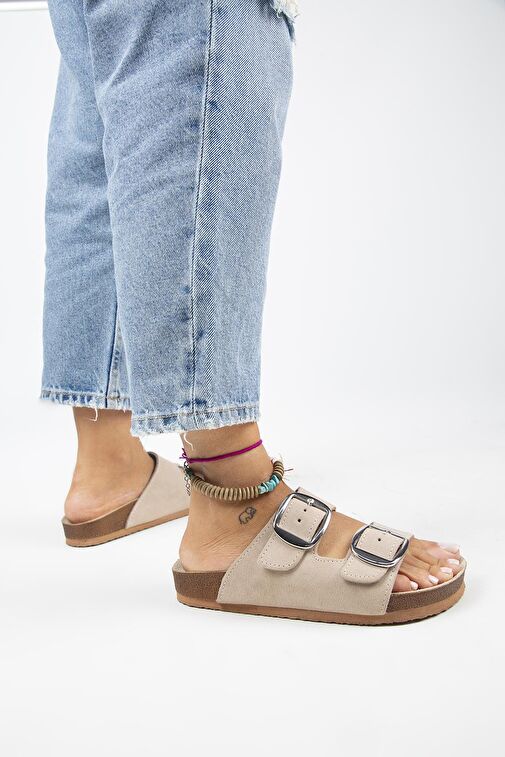 Manijero Bej Kadın Deri Terlik MNJ.010.11 - Görsel 7