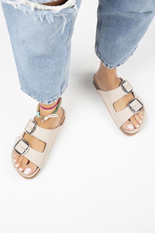 Manijero Bej Kadın Deri Terlik MNJ.010.11 - Görsel 8