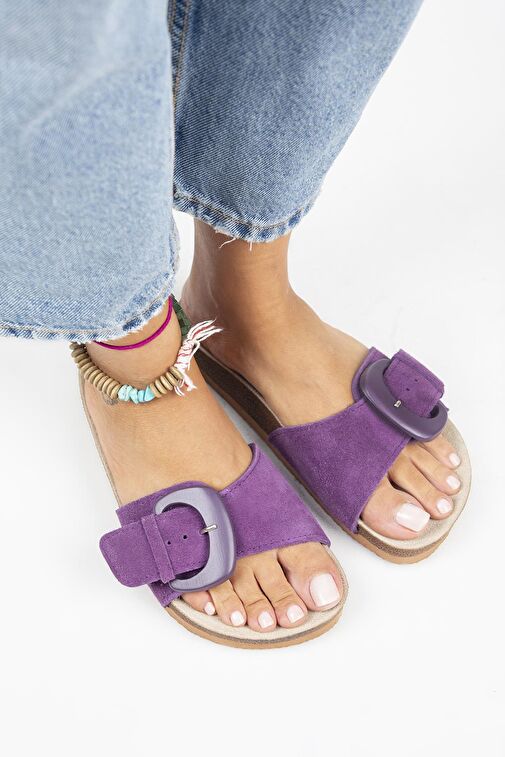 Manijero Mor Kadın Süet Terlik MNJ.001.04 - Görsel 2