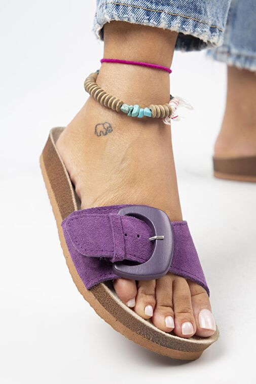 Manijero Mor Kadın Süet Terlik MNJ.001.04 - Görsel 6