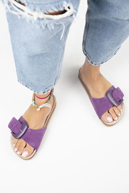 Manijero Mor Kadın Süet Terlik MNJ.001.04 - Görsel 8