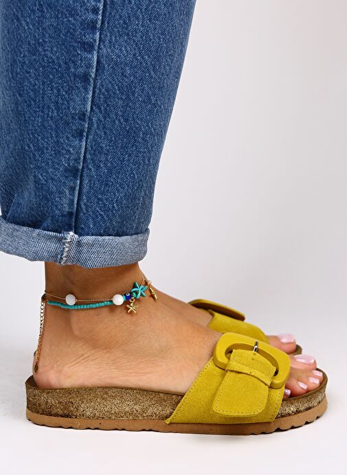 Manijero Sarı Kadın Süet Terlik MNJ.001.05 - Görsel 3