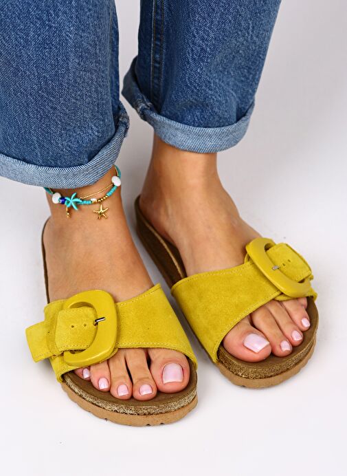 Manijero Sarı Kadın Süet Terlik MNJ.001.05 - Görsel 4