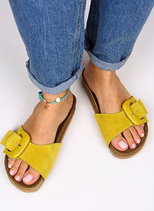 Manijero Sarı Kadın Süet Terlik MNJ.001.05 - Görsel 2