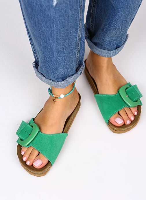 Manijero Yeşil Kadın Deri Terlik MNJ.001.06 - Görsel 2