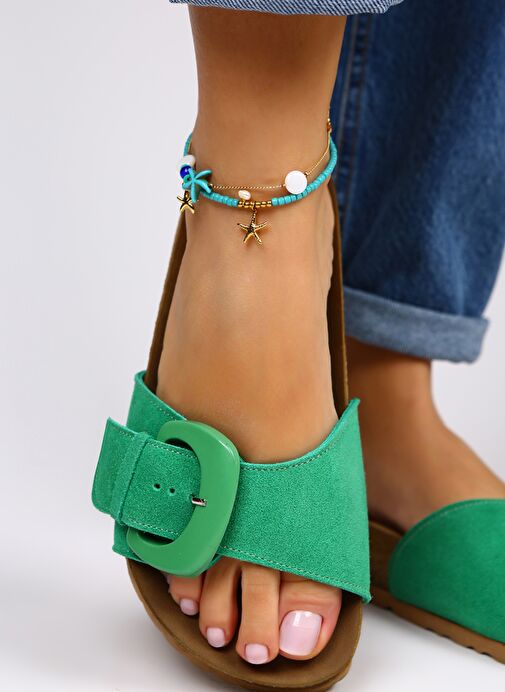 Manijero Yeşil Kadın Deri Terlik MNJ.001.06 - Görsel 6