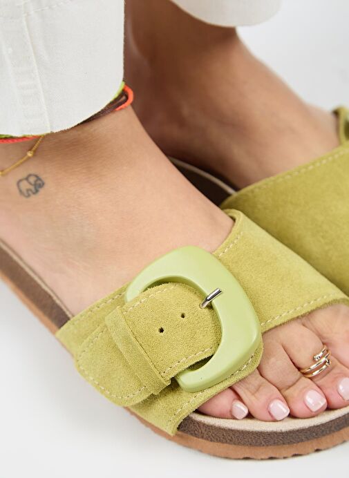 Manijero Yeşil Kadın Süet Terlik MNJ.001.07 - Görsel 5