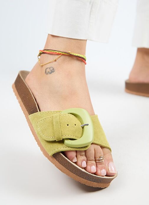 Manijero Yeşil Kadın Süet Terlik MNJ.001.07 - Görsel 6