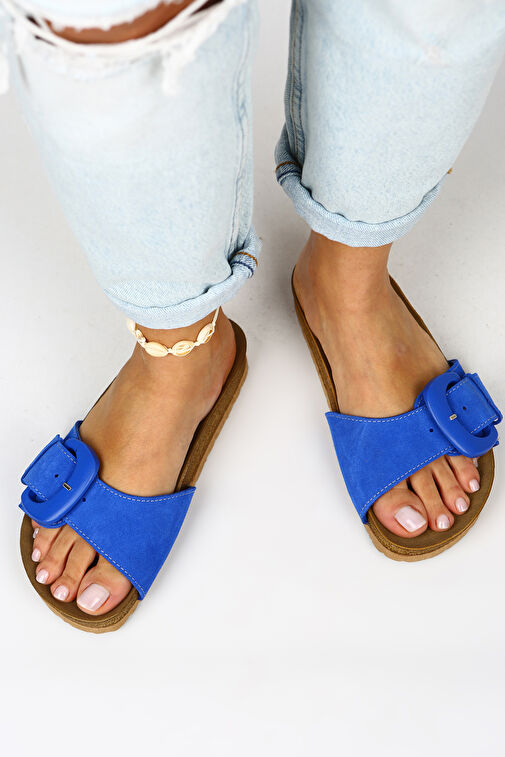 Manijero Mavi Kadın Deri Terlik MNJ.001.08 - Görsel 6