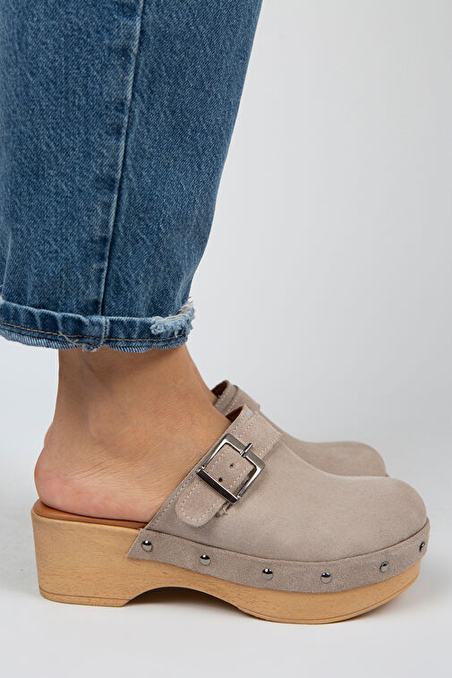 Manijero Martina Hakiki Deri Kadın Bej Takunya Terlik - Görsel 2