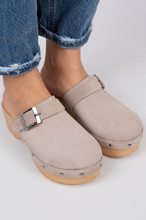 Manijero Martina Hakiki Deri Kadın Bej Takunya Terlik - Görsel 5