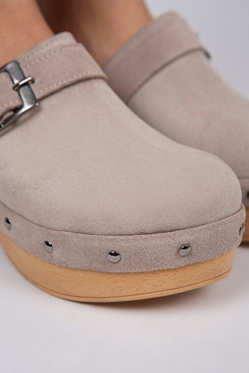 Manijero Martina Hakiki Deri Kadın Bej Takunya Terlik - Görsel 6