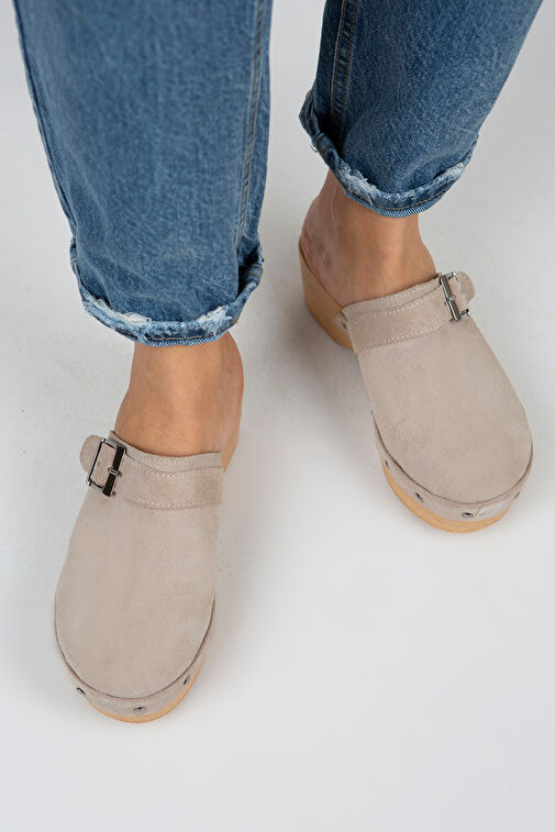 Manijero Martina Hakiki Deri Kadın Bej Takunya Terlik - Görsel 9