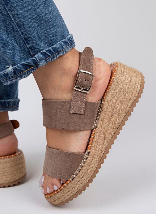 Manijero Liliana Hakiki Deri Kadın Vizon Espadril Sandalet - Görsel 2