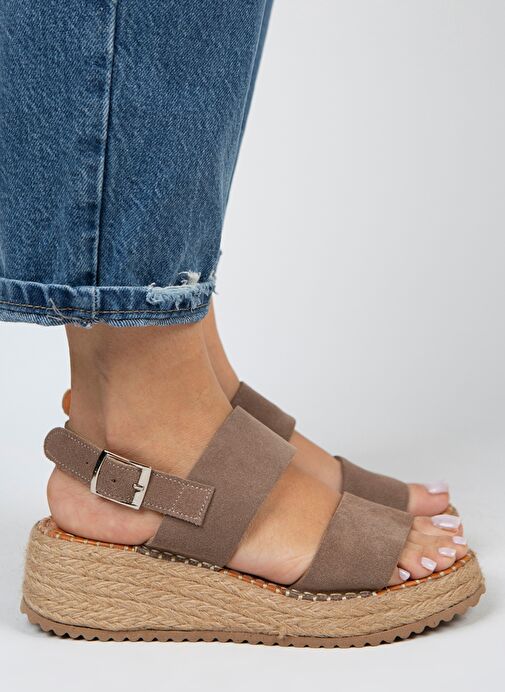 Manijero Liliana Hakiki Deri Kadın Vizon Espadril Sandalet - Görsel 3