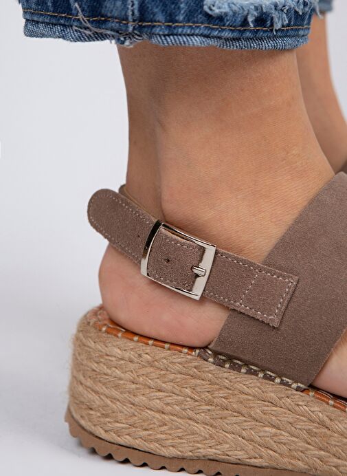 Manijero Liliana Hakiki Deri Kadın Vizon Espadril Sandalet - Görsel 5