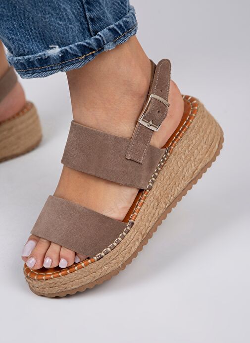 Manijero Liliana Hakiki Deri Kadın Vizon Espadril Sandalet - Görsel 7