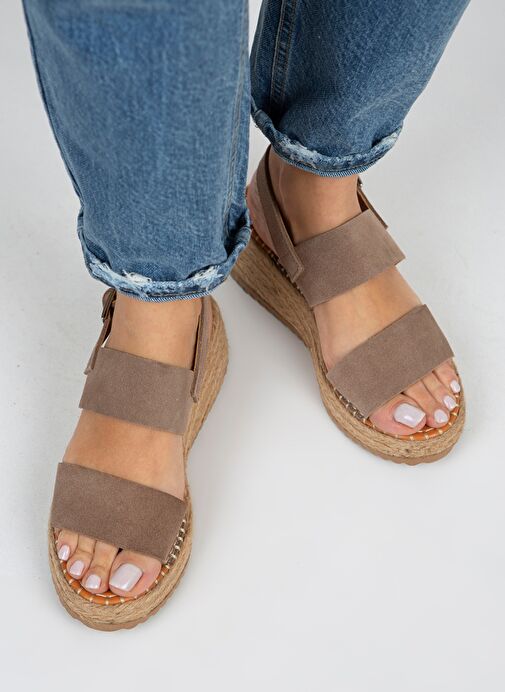 Manijero Liliana Hakiki Deri Kadın Vizon Espadril Sandalet - Görsel 6