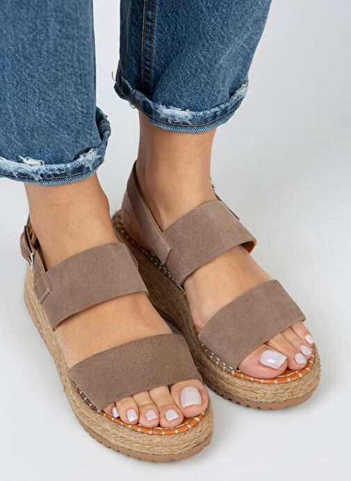 Manijero Liliana Hakiki Deri Kadın Vizon Espadril Sandalet - Görsel 4