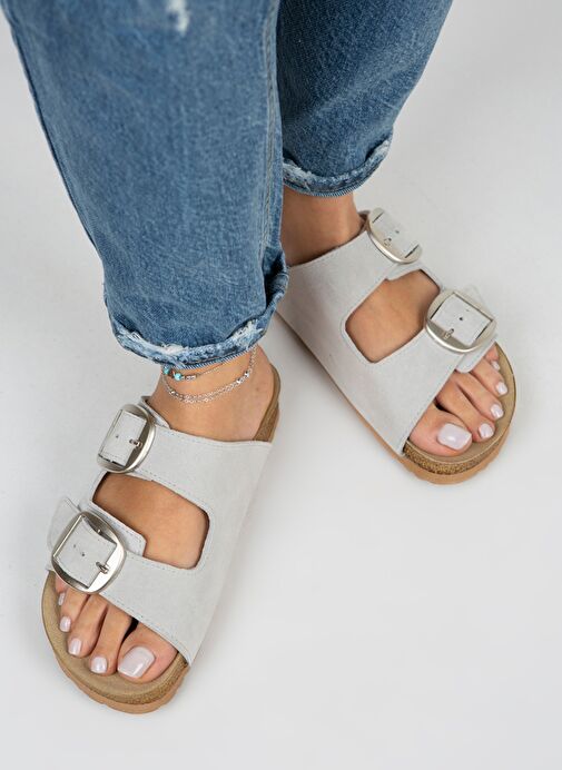 Manijero Gri-Gümüş Kadın Deri Terlik MNJ.010.14 - Görsel 2