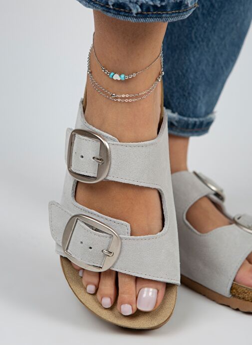 Manijero Gri-Gümüş Kadın Deri Terlik MNJ.010.14 - Görsel 5