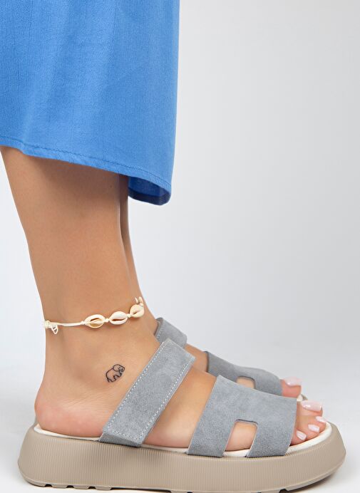 Manijero Gri Kadın Süet Terlik MNJ.031.06 - Görsel 3