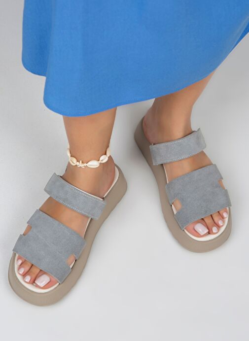 Manijero Gri Kadın Süet Terlik MNJ.031.06 - Görsel 2