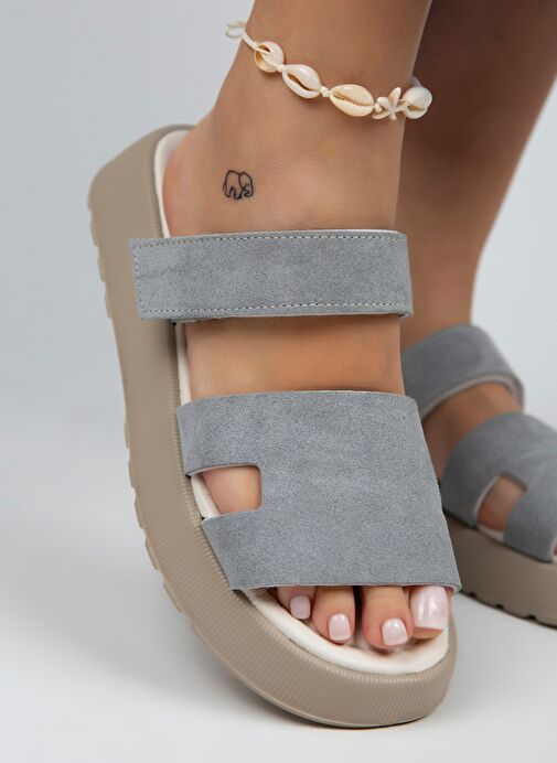 Manijero Gri Kadın Süet Terlik MNJ.031.06 - Görsel 7